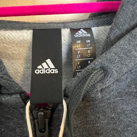 Adidas Men’s Full Zip Fleece Jacket Size Large Tall Hooded Charcoal Gray NEW - Picture 6 of 7